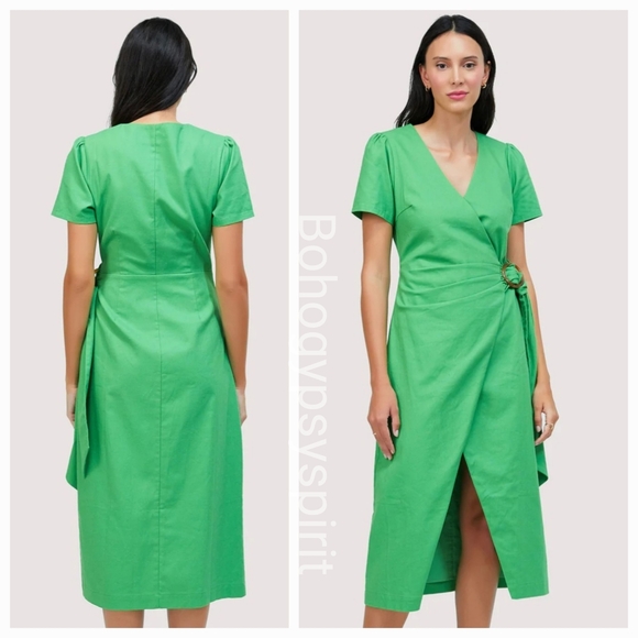 NWT $158 Lost + Wander Green Wrap Midi Dress, Small - Picture 1 of 17
